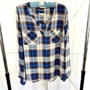 Blue plaid long sleeve blouse size XL